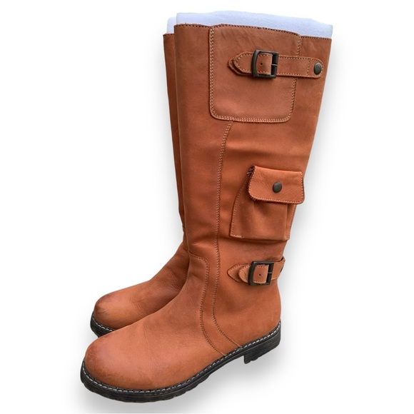 V Italia Shoes - V Italia European Leather Tan Tall Knee High Fall Winter Cargo Combat Boots